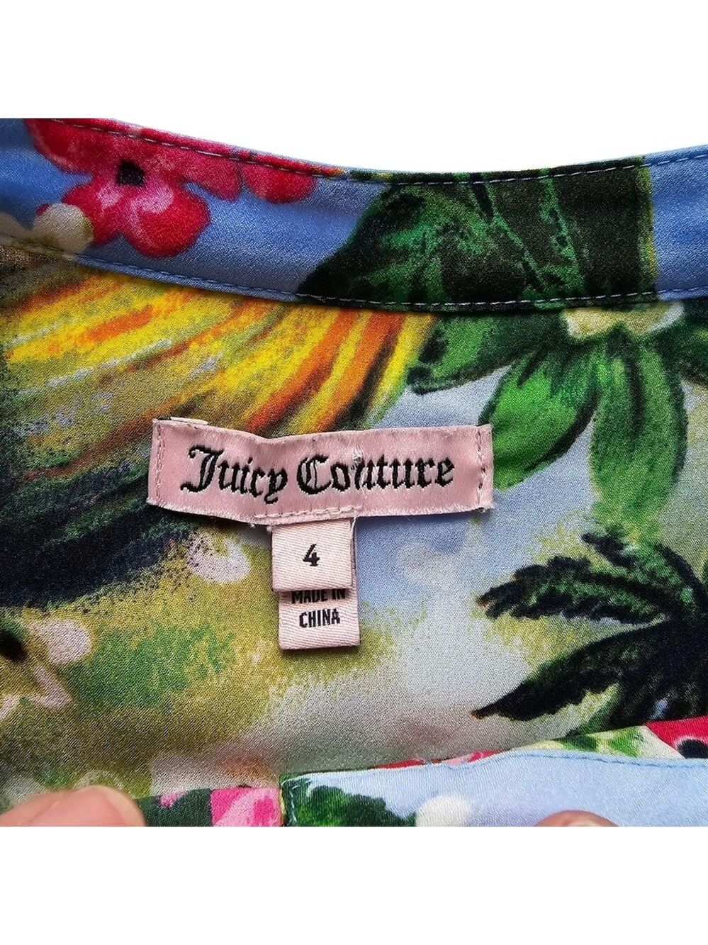 Juicy Couture Paradise Blue Sleeveless Hawaiian Floral Mini Dress Sz 4 - Picture 12 of 14